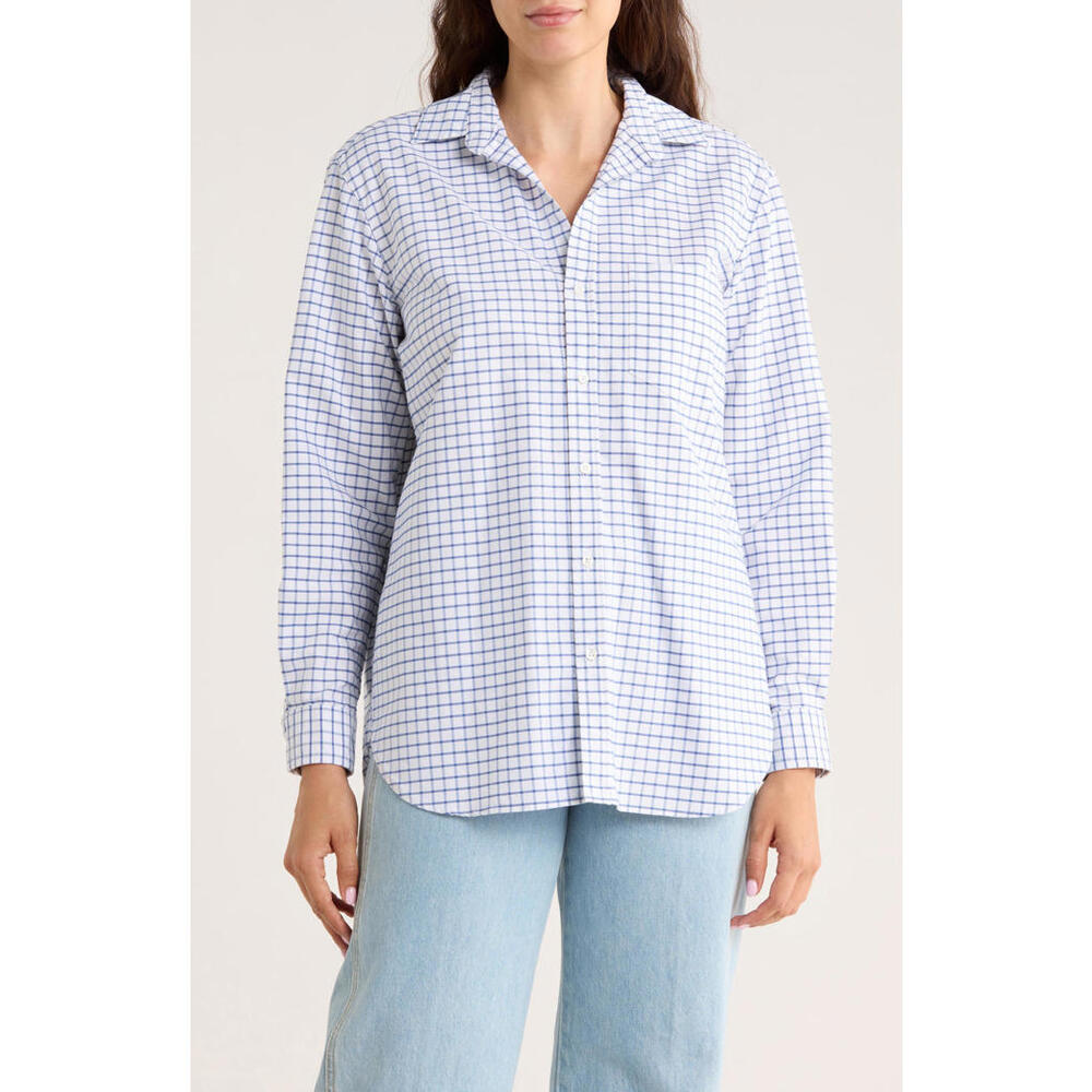 NWT! Frank & Eileen Joedy Boyfriend Cotton Button-Up Shirt Blue/White Size XS